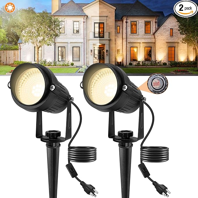 Dusk to Dawn Outdoor LED Spotlight,Outdoor Landscape Lighting with Photocell Sensor, 3000K Warm White Waterproof Spot Lights for Yard Flag Pole House Garden Tree(2 Pack)