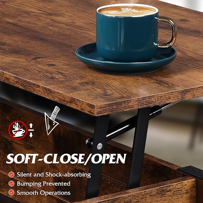 WLIVE Coffee Table, 39" Lift Top Coffee Table with Hidden Compartment and Storage Shelf for Living Room, Rustic Brown