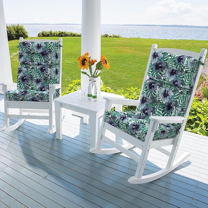 Set of 2 Outdoor High Back Chair Cushions 44"x 22",Water Repellent Rocking Cushion Replacement, Seat/Back Chair Cushions for Patio,Porch,and Indoor - Blue Salmone Tropical