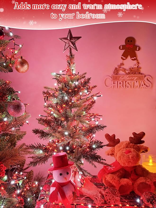 2025 New Christmas Cluster Lights 800 LED Flowing Twinkling, Firecracker Fairy Lights with 15 Modes & Timer, Waterproof Christmas String Light for Indoor Outdoor Xmas Tree Party Garden Red and White