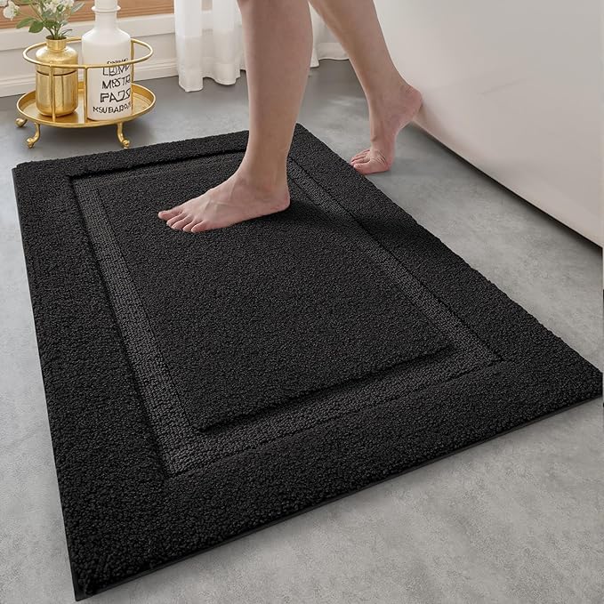 LUMI Ultra Soft Bathroom Rugs Non Slip with Rubber Backing, Absorbent Washable Bath Mat Quick Dry, Upgraded Premium Microfiber Plush Carpet for Bathtub and Shower Floor, Black, 24x36