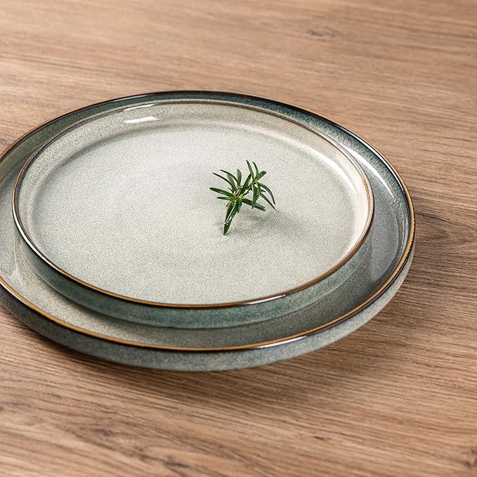 GBHOME Ceramic Dinnerware Sets for 6, 18 Pieces Stoneware Plates and Bowls Sets, Reactive Glaze Stackable Dish Set -Scratch Resistant, Dishwasher&Microwave Safe