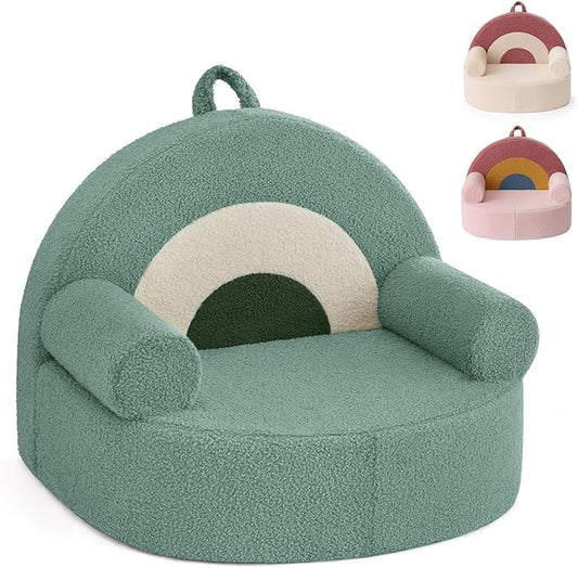 Blissful Diary Toddler Chair Comfy, Foam Kids Chair with Soft Teddy Plush, Toddler Reading Chair with Cute Arclet Designs- Sage Green