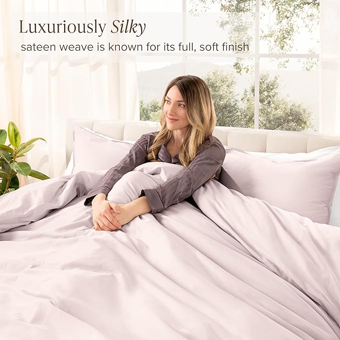 Bare Home 100% Organic Cotton Sateen Duvet Cover Set - Twin/Twin Extra Long Size - 400 Thread Count - Smooth Sateen Weave - Warm & Luxurious - Duvet Cover (Twin/Twin XL, Dusty Pink)