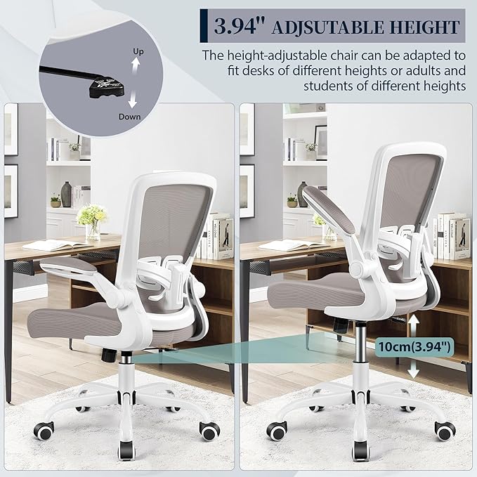 FelixKing Office Chair, Ergonomic Desk Chair with Adjustable Height and Lumbar Support Swivel Chairs, Desk Computer Chair with 90°Flip up Armrests for Conference Room (Gray)