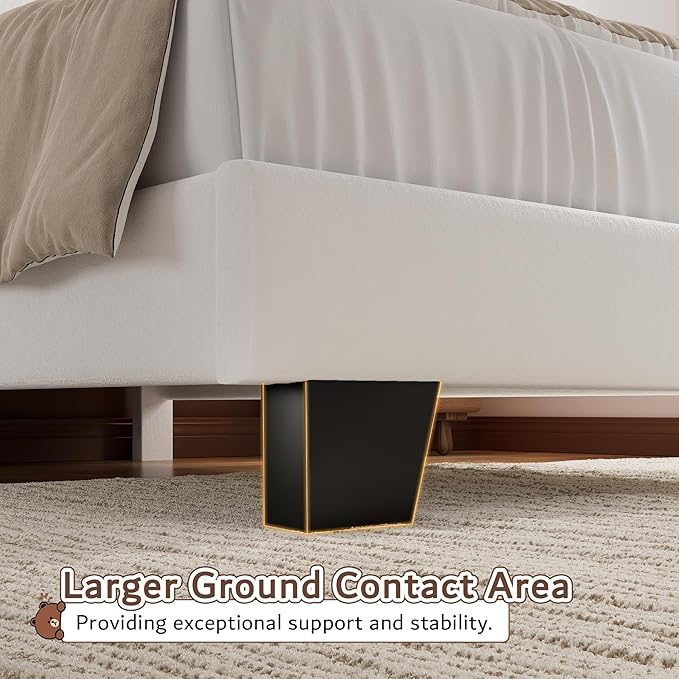 iPormis Twin Size Bed Frame with Velvet Upholstered Headboard & Thickened Legs, Twin Platform Bed Frame w/Solid Wooden Slats Support, Noise Free, No Box Spring Needed, White