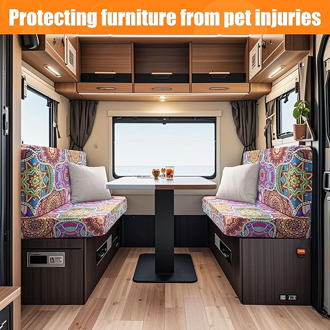 Rv Dinette Cushion Covers,Printing Stretchable Camper Cushion Cover,RV Cushion Slipcover,Rv Couch Cover Replacement for RV Camper Car Bench,2 Backrest Covers and 2 Bench Covers (Bohemia)