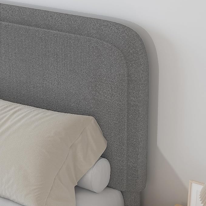 BarnFurin King Size Boucle Bed Frame and Headboard, Cloud Upholstered Platform Bed Frame, Modern Style, Soft Rounded Corners, No Box Spring Required, Easy Assembly, Light Grey