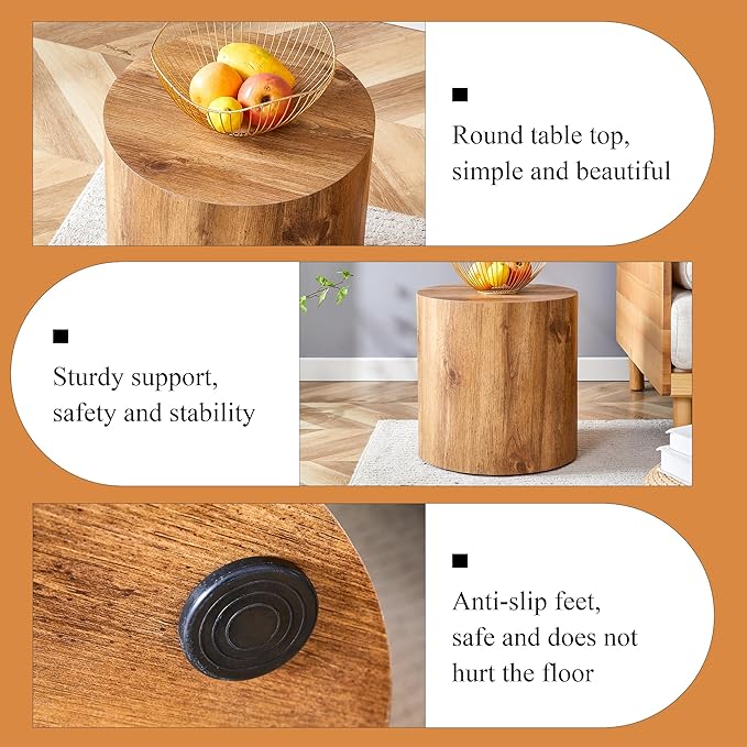 Modern Round Top Coffee Table,15.7Inch Cylindrical End Table,Small Side Table with Texture for Living Room,Office,Apartment