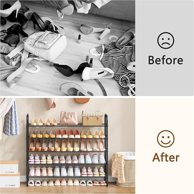 Hoctieon 5 Tier Mesh Style Shoe Rack, Entryway Shoe Shelf, Shoe Storage Organizer, Shoe Rack for Closet, Space Save for Bathroom, Garage, Hallway, Bedroom, Living Room, Black