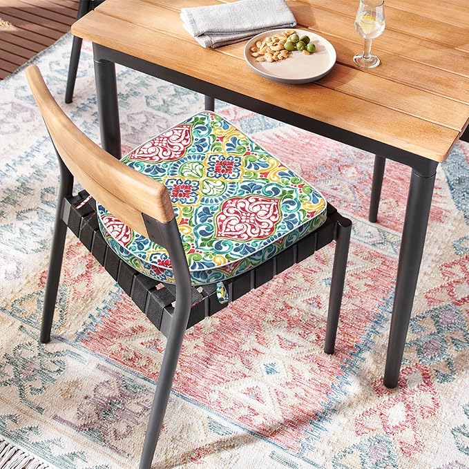 Set of 4 Outdoor Chair Cushions 19"x19"x2",Water Repellent Dining Seat Cushion with Ties and Removable Covers, Chair Cushions for Indoor and Patio Furniture, Damask Red