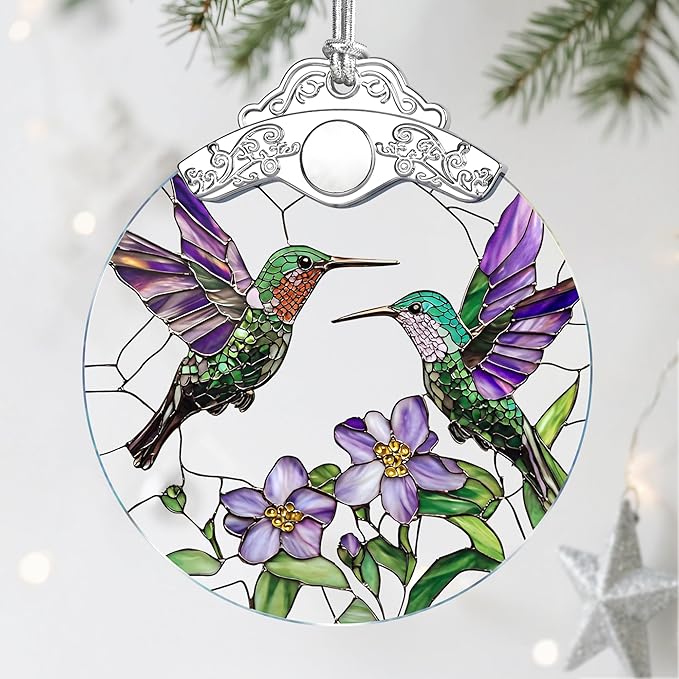 Hummingbird Stained Glass Ornament - Christmas Ornaments | Christmas Decorations for Tree | Holiday Ornament – Gifts for Hummingbird Lovers | Holiday Party Gifts | Gift Ideas & Xmas Gift