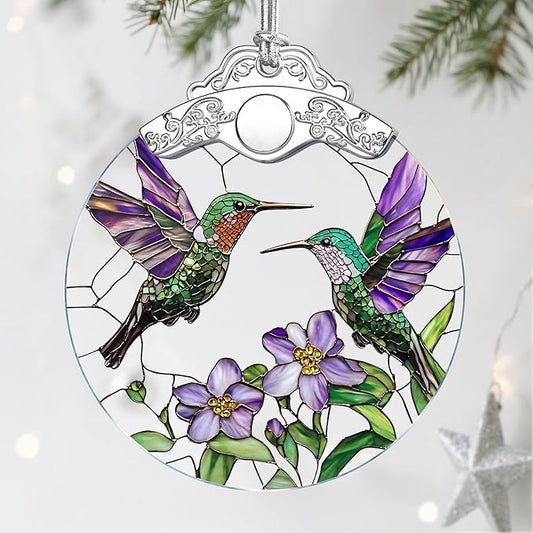 Hummingbird Stained Glass Ornament - Christmas Ornaments | Christmas Decorations for Tree | Holiday Ornament – Gifts for Hummingbird Lovers | Holiday Party Gifts | Gift Ideas & Xmas Gift