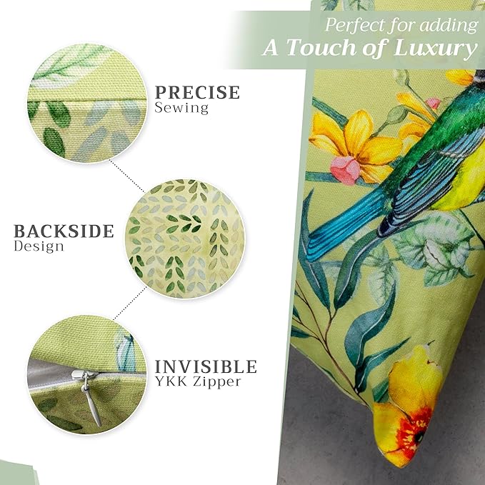 Maison d' Hermine Decorative Pillow Covers 18 x 18 Inch Square 100% Cotton Throw Pillow Covers with Invisible Zipper for Living Room Couch, Chair, Sofas, Bedroom, Home (Hesperides - Oiseaux)