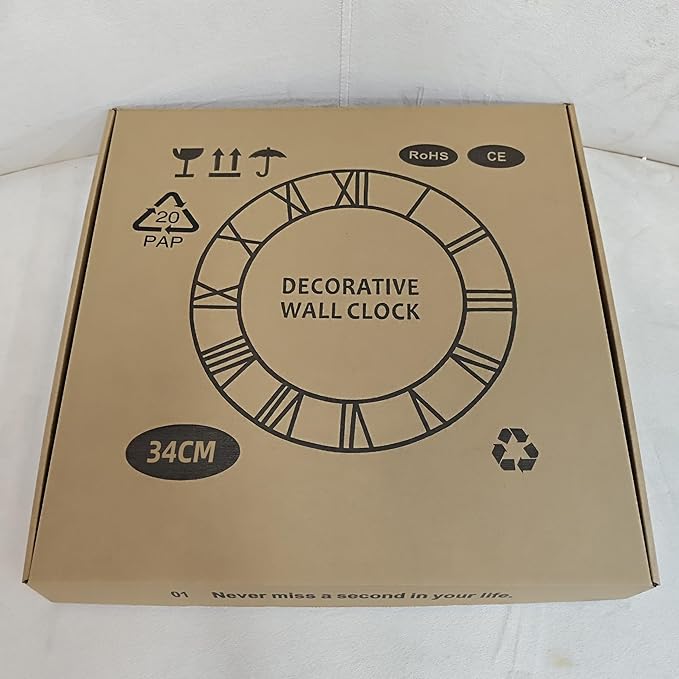 Maxstar Wall Clock Battery Operated,Silent Non-Ticking Modern Rustic Metal Round Clocks Small for Living Room/Bedroom/Office/Kitchen/Farmhouse Home Decor-14 Inch(Brown-Wood)