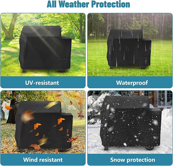 Cover for Weber Searwood XL 600 Wood Pellet Grill, Heavy Duty Smoker Grill Cover Waterproof Weather Resistant Outdoor