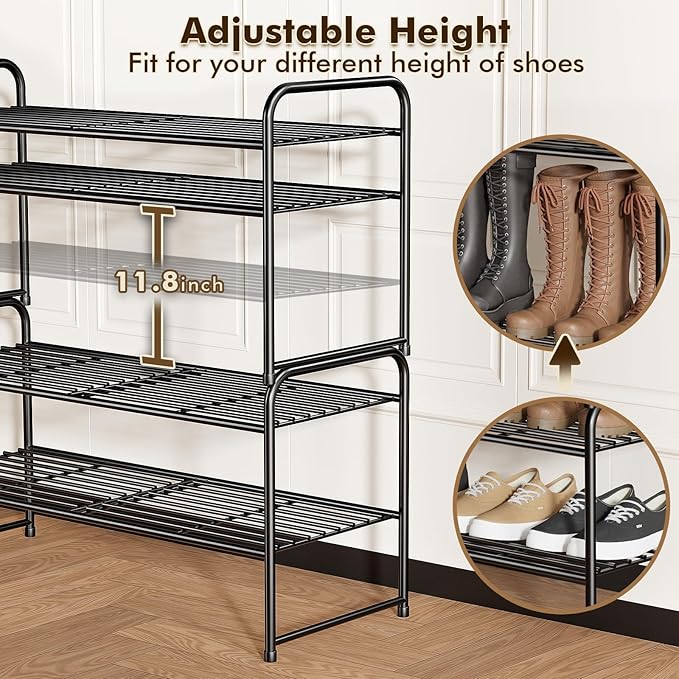 SUFAUY 2 Pack 2-Tier 33" Wide Shoe Rack, Shoe Shelf Storage Organizer for Entryway, Extra Large Capacity, Bedroom Footwear Organizer, Wire Grid, Black