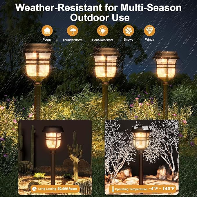 XMCOSY+ Solar Pathway Lights Outdoor 6 Pack, 2 Lighting Modes Warm White & RGB Auto Color Changing LED Solar Powered Garden Lights IP65 Waterproof for Yard Walkway Driveway Landscape Lawn Decorative