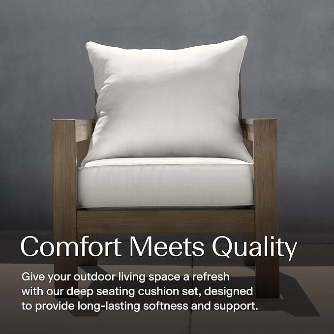 Honeycomb Outdoor Deep Seat, 24 x 23, Textured Solid Bone Chair Cushion for Patio Furniture