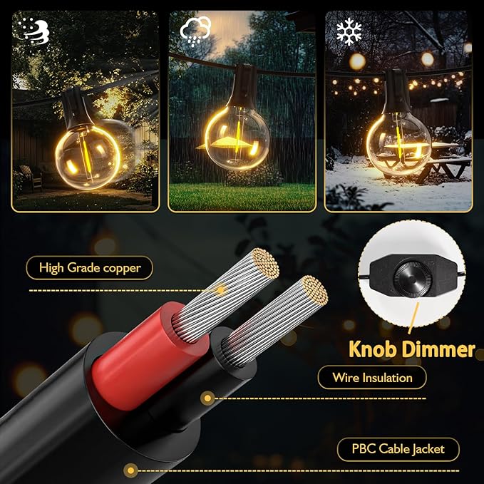 Outdoor String Lights 30ft LED Hanging Globe Patio Lights with G40 Shatterproof Bulbs(10+1 Bulbs), Waterproof Connectable Hanging Light for Indoor Outdoor Decor Garden Camping Backyard Porch