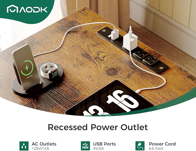 AODK 66" L Shaped Computer Desk, 113“ Reversible Home Office Desk with File Cabinet & 4 Fabric Drawers, Two Person Desk with LED Lights & Power Outlet, Corner Gaming Desk with Monitor Shelf, Vintage