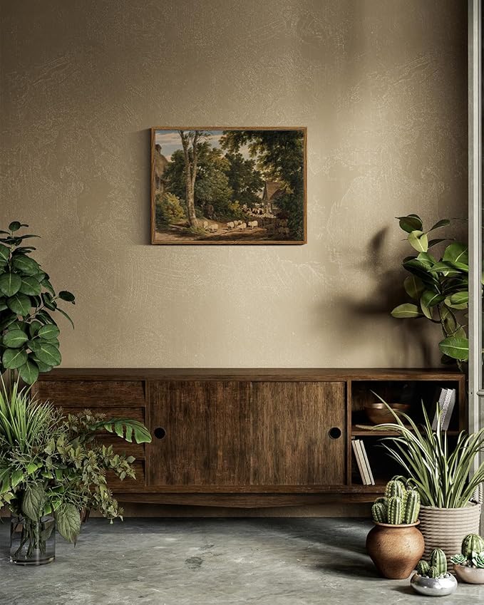 InSimSea Framed Canvas Wall Art Vintage Decor, Room Decor Classical Countryside Landscape Watercolor Painting Canvas Prints Wall Art for Living Room Badroom Farmhouse Bathroom, 12"x16"