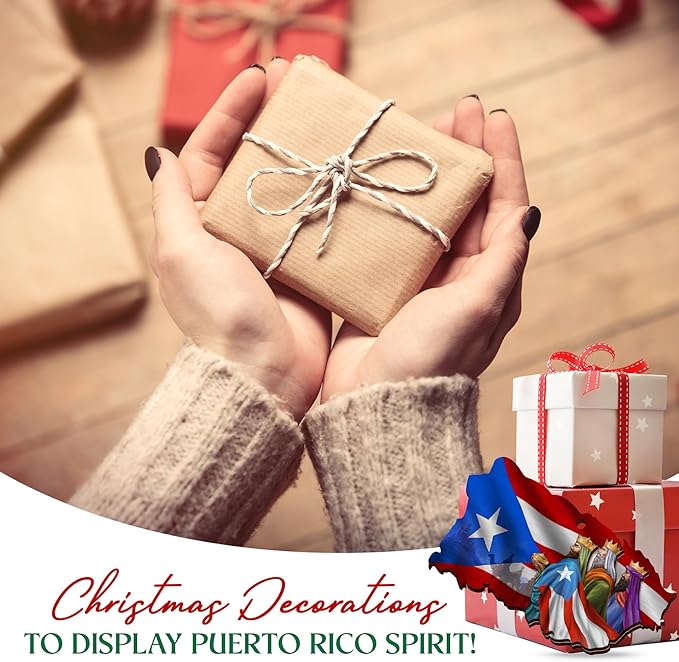 FLAGWIX Puerto Rico Christmas Ornament Gifts for Family Mom Dad - Three Kings Day Wooden Christmas Ornaments 2025 for Xmas Tree Decorations - Puerto Rico Gifts for Women Men, Friend Gift Ideas