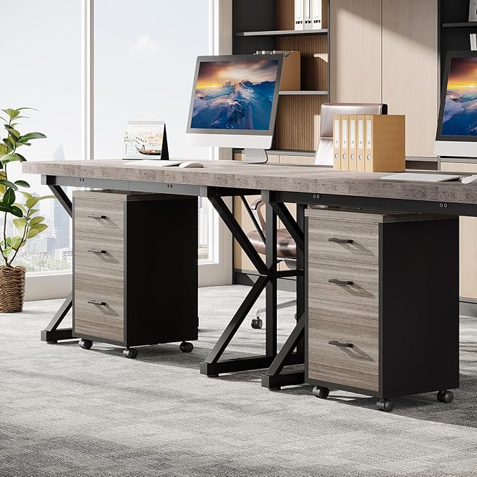 Triebsigns 3 Drawer File Cabinet, Wooden Office Filing Cabinet, Modern Rolling Printer Stand for Home Office, fits A4 or Letter Size, Under Desk (Grey)