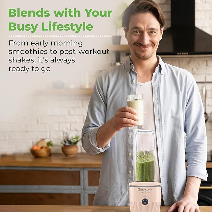 Koblenz Mix&Shake Blender, 20 oz Portable Blender, 600W Motor, Pulse, ON/OFF, Stainless Steel Blades, Shakes, Sauces, Smoothie Maker, (1) 20 oz To-Go Bottle, (2) 10 oz Glass Jars, Pink, MSKM-600 2PS