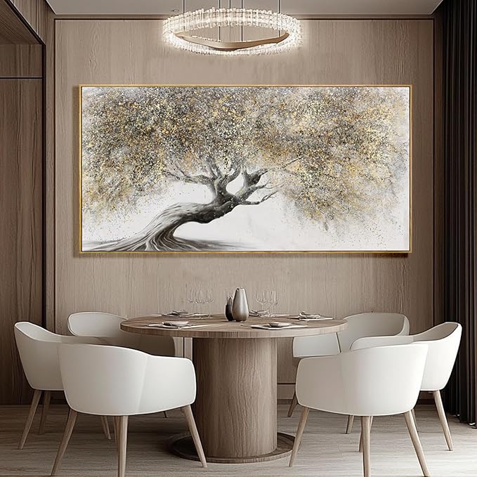 SDYA Nature Pictures Wall Decor Botanical Picture Prints 29"x58" Large Canvas Wall Art for Living Room Grey and Gold Artwork for Dining Room