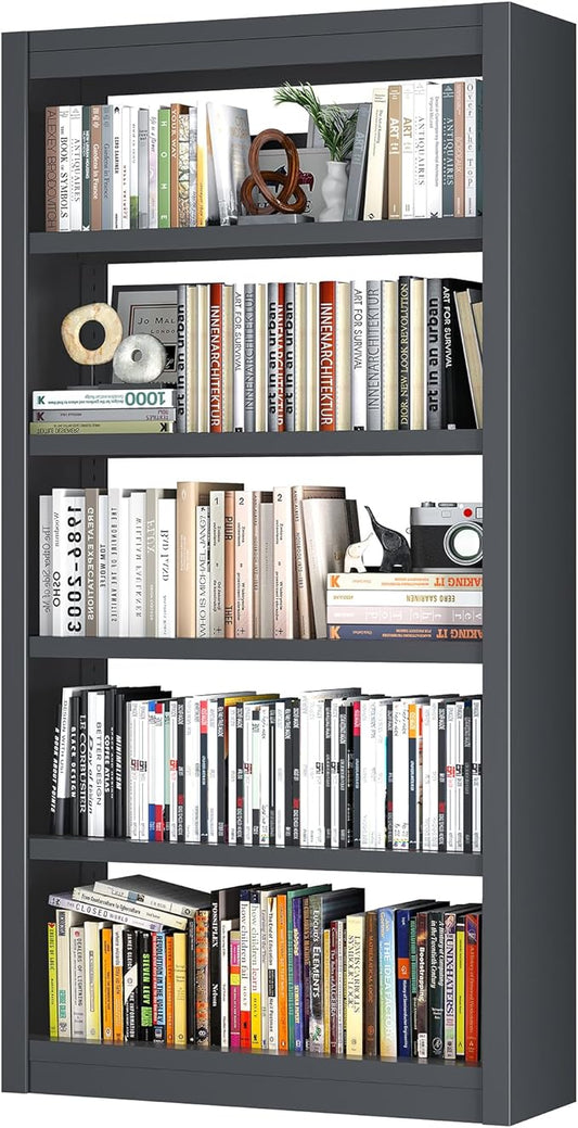 Bookcase, 5-Shelf Heavy Duty Metal Bookcase, Adjustable Bookshelf with Large Capacity, Book Shelf for Home Office, Living Room, Garage