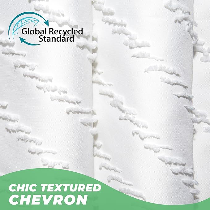 78 inch Shower Curtain Tall Shower Curtain 78 Inches Long White Tufted Chevron Striped Fabric Shower Curtains for Bathroom Modern Shabby Chic Waterproof Cloth Shower Curtains, White