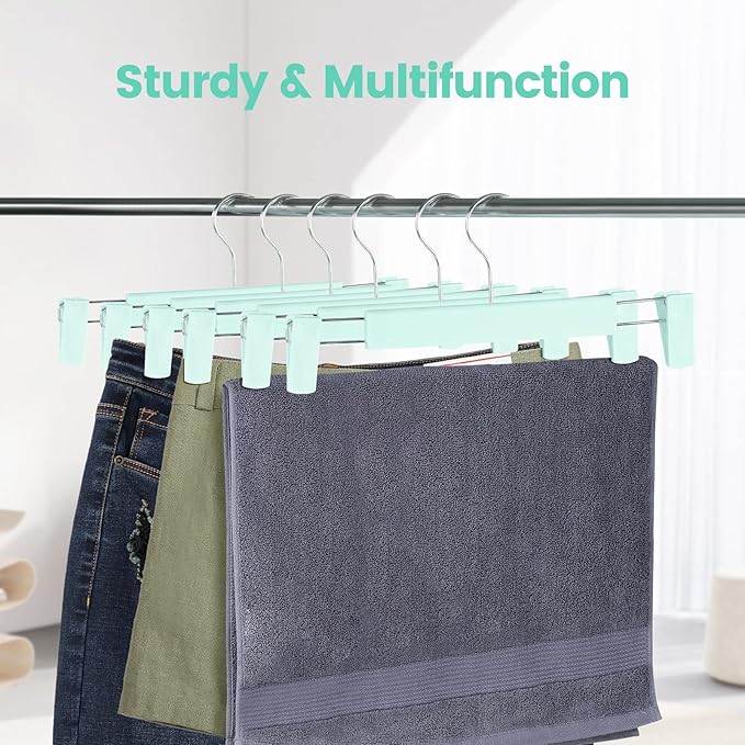 10 Pack Pants Hangers with Adjustable Non-Slip Clips Anti-Rust Hanging Hook for Trouser,Skirts,Jeans,Clothes Hangers Green