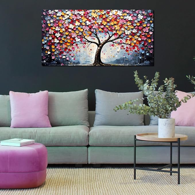 Zoyotago Large Canvas Wall Art Colorful Flower Tree Picture Gray Backgrounds Canvas Prints Ready to Hang for Bedroom Living Room Size 20x40