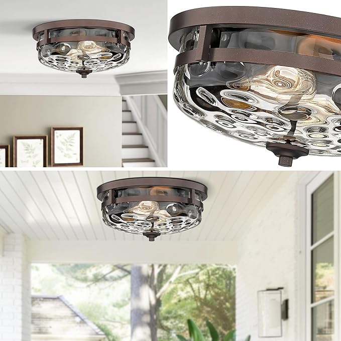 Flush Mount Ceiling Lights, 1 Pack Farmhouse Close to Ceiling Light, Entrance Ceiling Light Industrial Ceiling Lighting Fixture for Kitchen Hallway Living Room Stairwell (Oil Rubbed Bronze)