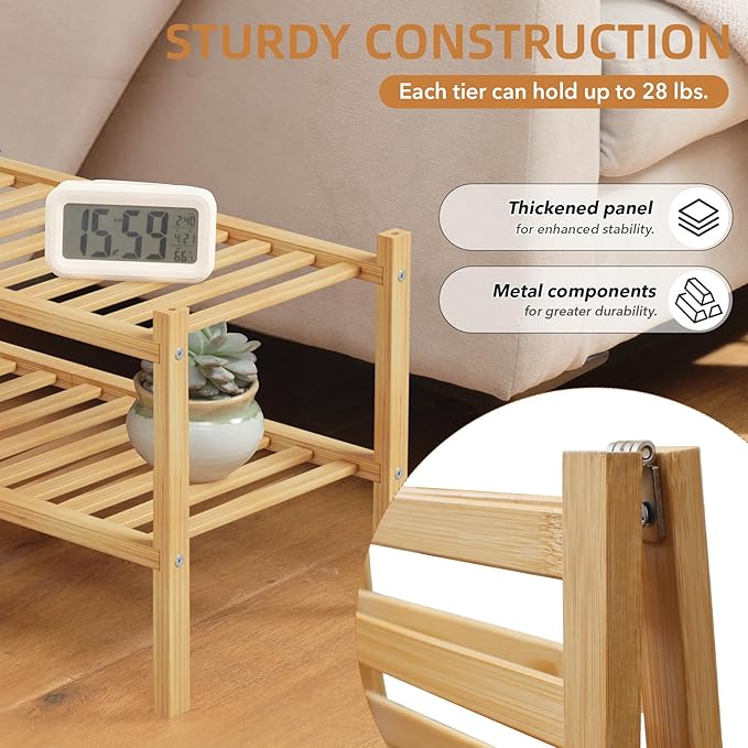 2 Tier Bamboo Shoe Rack Storage Organizer for Closet, Multifunctional Stackable Free Standing Shoe Shelf Organizer for Small Space,Entryway,Hallway,Bathroom 27"x11"x13"(Natural, 2 Tier)