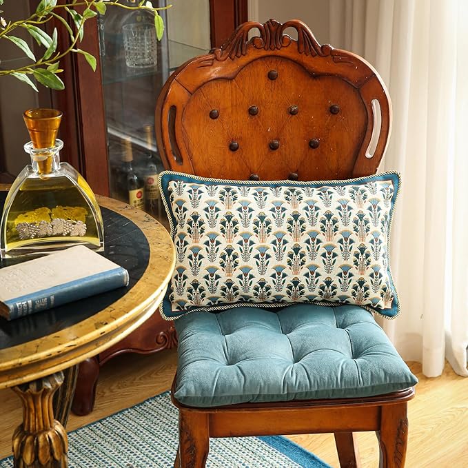 patdrea Designer Rectangle Throw Pillow Covers Set of 2,Rustic Vintage Blue Linen with Floral Pattern Pillow Cover,Decorative Lumbar Pillowcases Cushion for Bed Living Room Outdoor Car,12"x20"