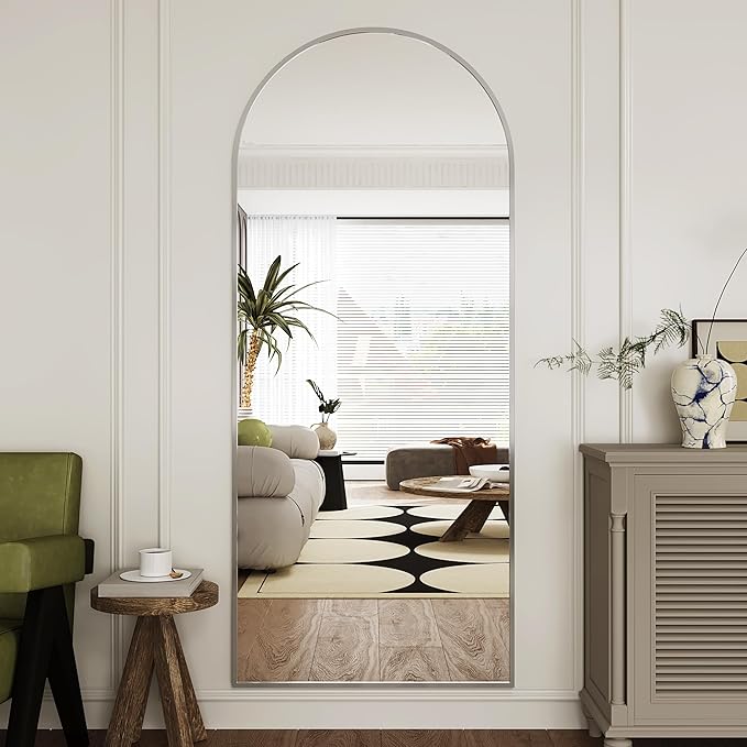 Arched Full Length Mirror,65"x24"Floor Mirror,espejos Grandes para sala Elegantes,Silver Mirror Full Length,Body Mirrors for Bedroom(Silver)