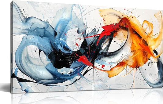 Modern Prints Wall Art for Office - Abstract Art Wall Decor for Living Room - Blue Canvas Wall Art Ready to Hang Size 20" x 40"