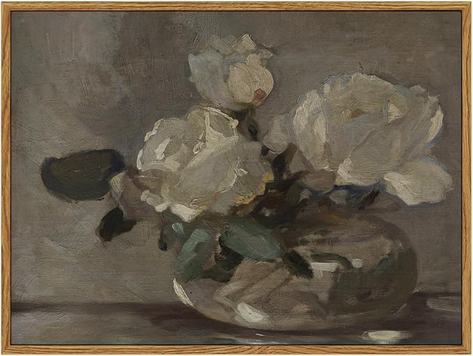 InSimSea Vintage Flower Canvas Wall Art Framed Wall Decorations, Mid Century Modern Wall Decor, Botanical Wall Art for Farmhouse Kitchen Office Bathroom Decor 12X16 Inch, Blumenstillleben