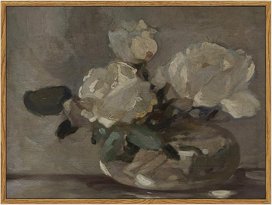 InSimSea Vintage Flower Canvas Wall Art Framed Wall Decorations, Mid Century Modern Wall Decor, Botanical Wall Art for Farmhouse Kitchen Office Bathroom Decor 12X16 Inch, Blumenstillleben