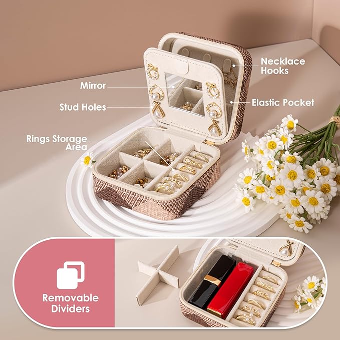 Geometric Diamond Jewelry Box, Argyle Classic Retro Jewelry Travel Case for Women Girl, Trendy Birthday Gradution Gift