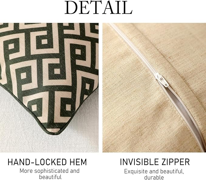 Design Linen Classic Vintage Throw Pillow Covers 18"x18" Pack of 2, Minimalist Square Cushion Covers with Green Irregular Plaid Pattern Decor Pillowcases for Bed,Living Room,Outdoor,Car