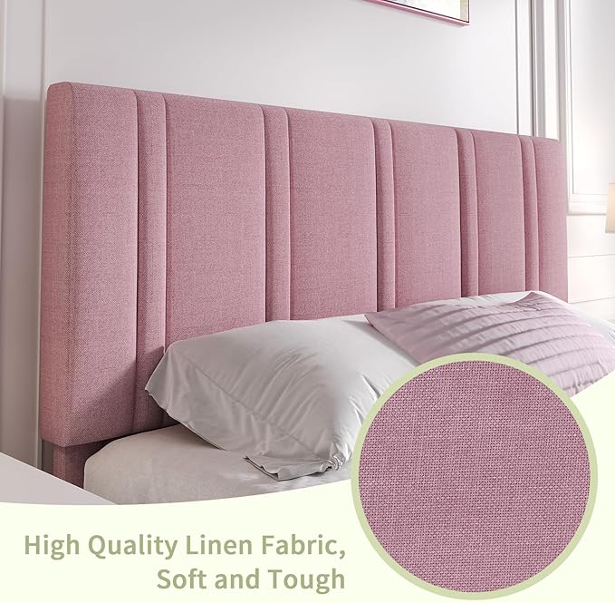 Full Bed Frames with Tufted Headboard, Upholstered Platform Bed with Wooden Slats Support, Princess Bed Frame for Girls, Easy Assembly, No Box Spring Required, Pink