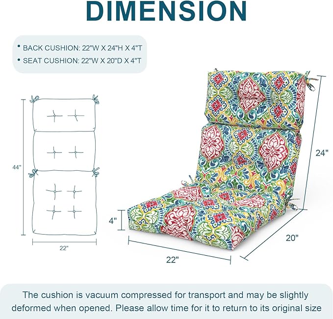 Set of 2 Outdoor High Back Chair Cushions 44"x 22",Water Repellent Rocking Seat Cushions Replacement, Seat/Back Chair Cushions for Patio,Porch,Balcony and Indoor - Damask Red