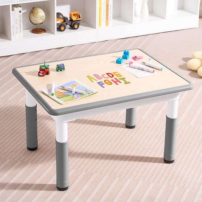 Adjustable Kids Table, Arts and Crafts Child Table with Graffiti Desktop, 7 Level Height Adjustable Children Table for Ages 3-8, Easy to Wipe Toddler Desk for Classrooms/Daycares/Homes