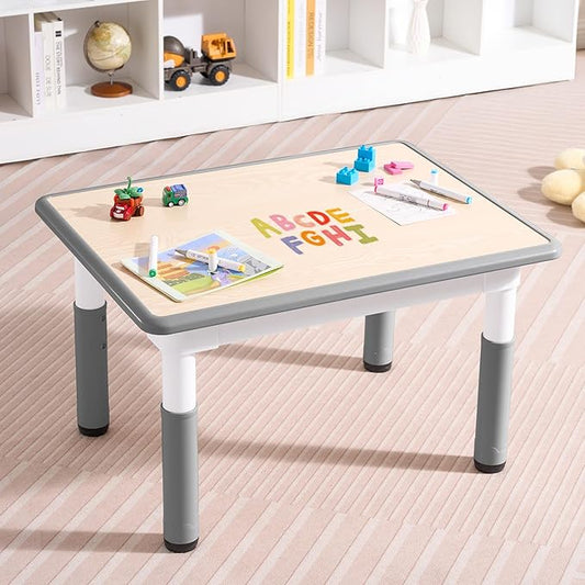 Adjustable Kids Table, Arts and Crafts Child Table with Graffiti Desktop, 7 Level Height Adjustable Children Table for Ages 3-8, Easy to Wipe Toddler Desk for Classrooms/Daycares/Homes