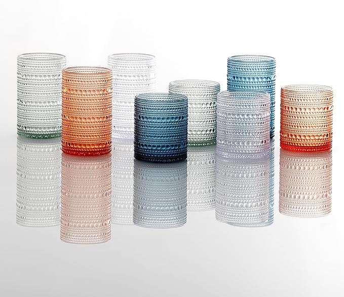 FORTESSA Orbetto Outdoor Hobnail Plastic Drinkware, 13 Ounce Iced Beverage Cocktail Glass (Set of 4), Break-Resistant Acrylic Drinkware Collection, Coral Blush