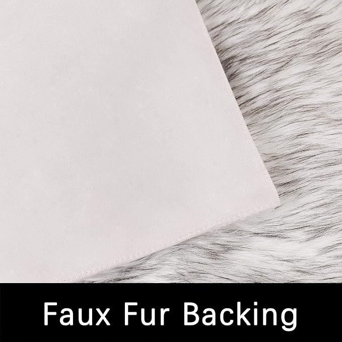 Latepis 6 x 8 Area Rug White with Gray Tips Shag Rugs Large Faux Sheepskin Rug for Living Room Bedroom Washable Fur Fluffy Rugs Home Decor Rectangle