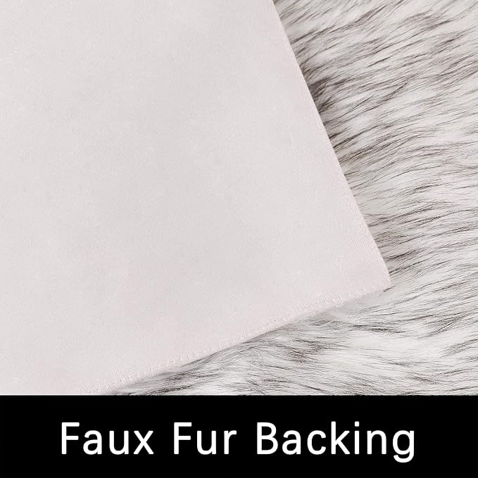Latepis 10x14 White with Grey Tips Fur Rug for Living Room Faux Sheepskin Fluffy Shag Rug for Bedroom Fuzzy Rug Room Décor Entertainment Room, Rectangle